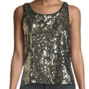 Calvin Klein Women Top Tank Sequin Front Knit Back Sleeveless Black Large